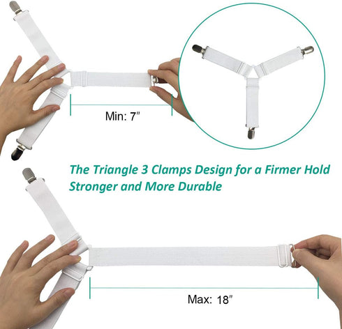Bed Sheet Holder Straps - Fitted Sheet Keepers Fasteners, Elastic Adjustable Holders for a Wrinkle-Free Bed Sheet