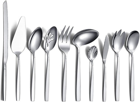 Berglander Stainless Steel 10 Pieces Silverware Serving Set, Anti Rust Flatware with Serving Spoon and Utensils