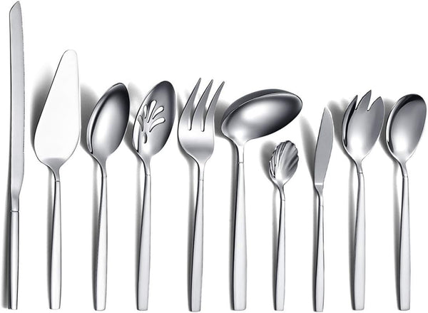 Berglander Stainless Steel 10 Pieces Silverware Serving Set, Anti Rust Flatware with Serving Spoon and Utensils