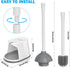 Toilet Plunger and Brush Set, 2-in-1 Heavy Duty Toilet Plunger with Silicone Bowl Brush and Ventilated Holder, White &
