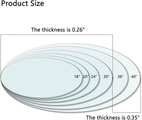 20" 1/4'' (20 inch) Tempered Glass Table Top Round Transparent Table Surface Thick Pencil Polished Edge Multipurpose