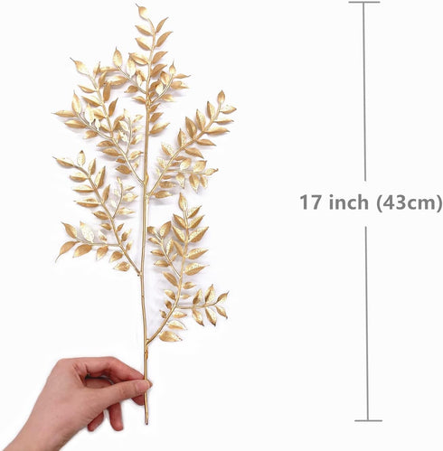 PASYOU Gold Fake Leaves Plants for Christmas Decor, 5 Pack Artificial Shrubs for Indoor Outdoor Decoration