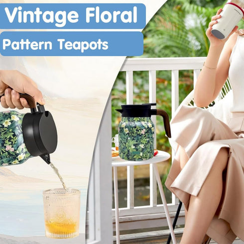 TBHAPY handle,35oz) Vintage Floral Pattern Tea Pots Built-in Infuser,Vintage Floral Teapot with Built In Infuser