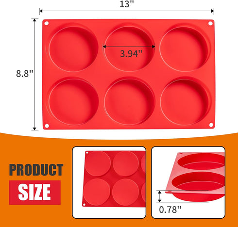Hamburger Bun Molds 2 Pack, Silicone Baking Pans, 4 Inch Muffin Top Pan for Mini Cakes