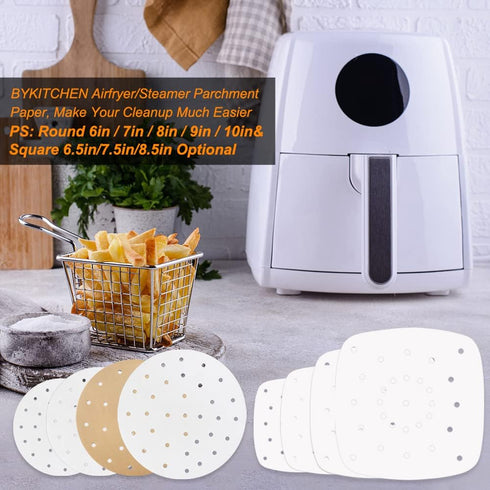 Air Fryer Perforated Parchment Paper, Set of 100, 8 inch Air Fryer Liner for Steaming Basket and More