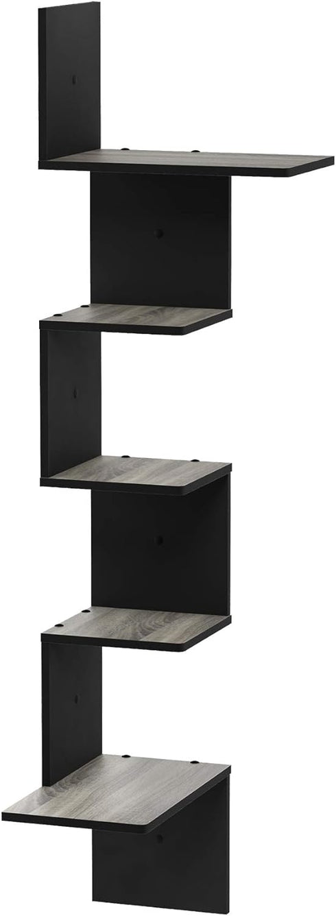 5-Tier Furinno Rossi Wall Mounted Shelves, Rectangle, French Oak Grey/Black