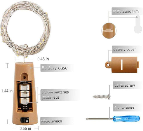 SunKite Wine Bottle String Lights with Cork, 18 Pack, 20 LED 2M Mini Silver Copper Wire Fairy Lights for DIY Decor