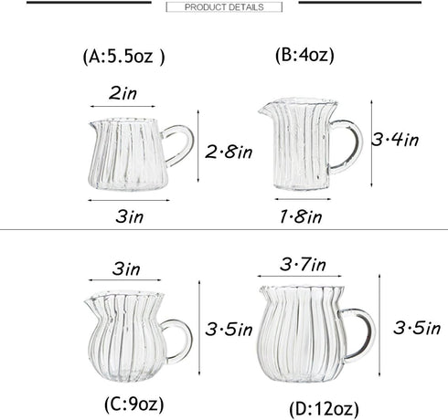 CHOOLD Creative Clear Crystal Glass Creamer Jug for Kitchen, Embossed Stripe (4/5.5/9/12oz)