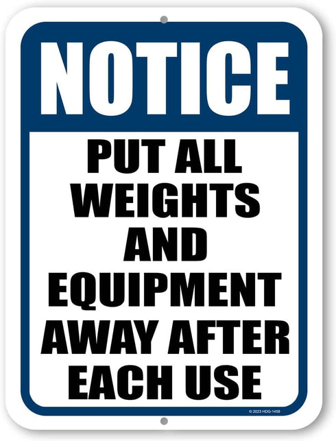 Honey Dew Gifts Notice Sign, Put All Weights and Equipment Away After Each Use, Metal Wall Sign for Home Gym
