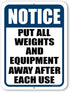 Honey Dew Gifts Notice Sign, Put All Weights and Equipment Away After Each Use, Metal Wall Sign for Home Gym