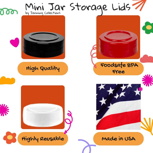 Mini Mason Jar Spice Lid Pack - Set of 12 White BPA-Free Plastic Lids for Mason Jars, 48mm Non-Rusting Spice Jar Lids