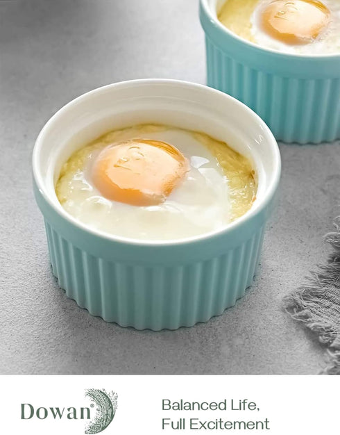 DOWAN 4 oz Ramekins - Ramekins for Creme Brulee Porcelain Ramekins Oven Safe, Classic Style Ramekins for Baking Souffle Ramekins Bowls, Set of 6, Blue by DOWAN