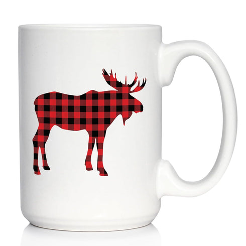 Moose Coffee Mug - Cabin Themed Gifts or Rustic Decor, Large 15oz White Ceramic Mug for Men and Women.