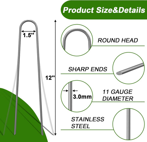 12 Inch 50 11 AAGUT Garden Stakes PCS Fence Ground Stake Heavy Duty Yard Landscape Staples Galvanized Tent Spikes Ga
