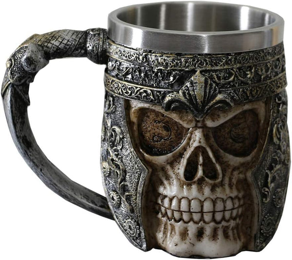 13oz Skull Coffee Mug, Viking Skull Beer Mugs with Stainless Steel Liner, Gift for Men, Father's Day Gifts
