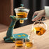 Mozeo Set 6pcs Heat-resistant Kungfu Glass Tea with Heater Attract Water Diversion Rotating Cover Bowl Lazy