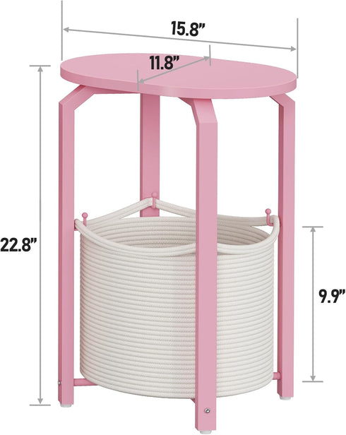 TB01BP093 TUTOTAK Small Side Table, Oval End Table, Night Stand, Bedside Table, Sofa Table with Storage Basket, Living