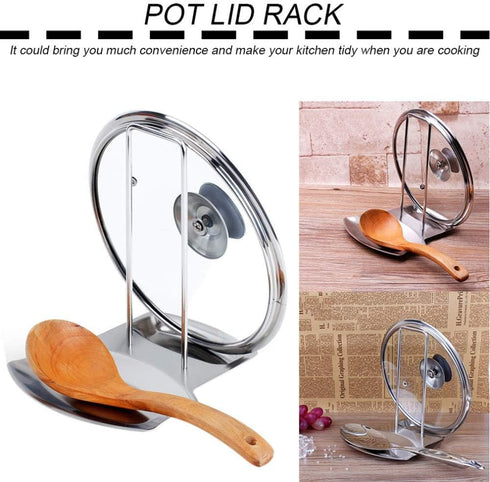 Pot Lid Holder Spoon Rest, Stainless Steel Utensils Organizer, Multifunctional Storage Rack for Kitchen Decor Tool