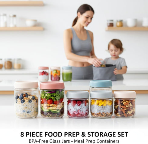 8 Pack 16oz 10 oz ColoVie Overnight Oats Containers with Lids, Chia Seed Pudding Jars, Stackable Mason Jars