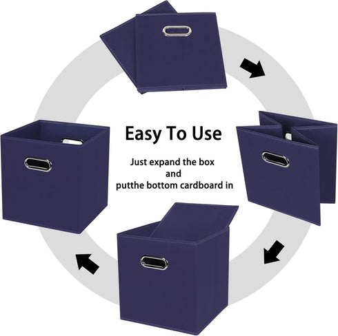 Black Foldable Storage Cubes Bins, Fabric Storage Box Organizer with Dual Handles, Navy Blue