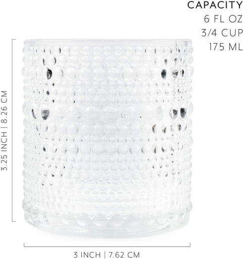 Darware 4 Pack Little Hobnail Drinking Glasses (6oz, Clear) - Old-Fashioned Beverage Glasses for Tabletop and Bar Use