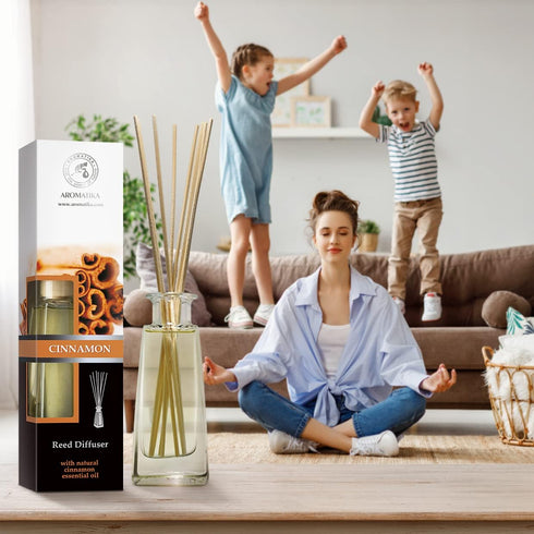 Reed Diffuser Cinnamon, 3.4 Fl Oz (100ml) - Home Fragrance Aromatherapy Air Freshener with Cinnamon Essential Oil