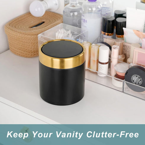 Small Trash Can with Lid, Mini Desk Trash Can, 1.5 Liter / 0.4 Gallon Metal Garbage Can for Countertop