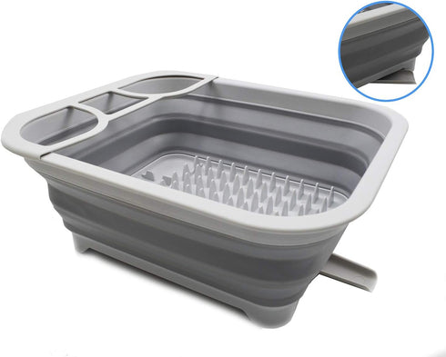 SAMMART 8.5L (2.2 Gallon) Collapsible Dish Drainer, Foldable Drying Rack, Portable Kitchen Storage Tray (Grey)