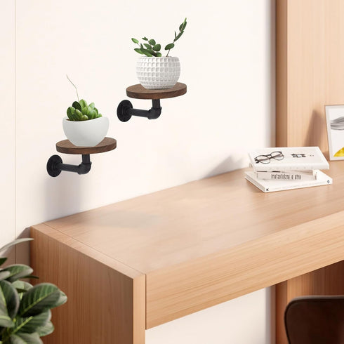 JINGHANGER 2 Pack 5.9 inches Round Floating Wood Corner Shelves, Wall Mounted Display Rack Diameter Indoor Circle Wall