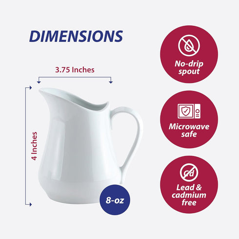 HIC Kitchen Creamer Pitcher with Handle, 8-Ounce Fine Porcelain