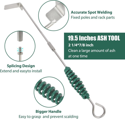 Set Grill Grate Lifter Gripper and Ash Tool for M/L Big Green Color Egg,Stainless Steel BBQ Ash Tool Poker and Ash Pan