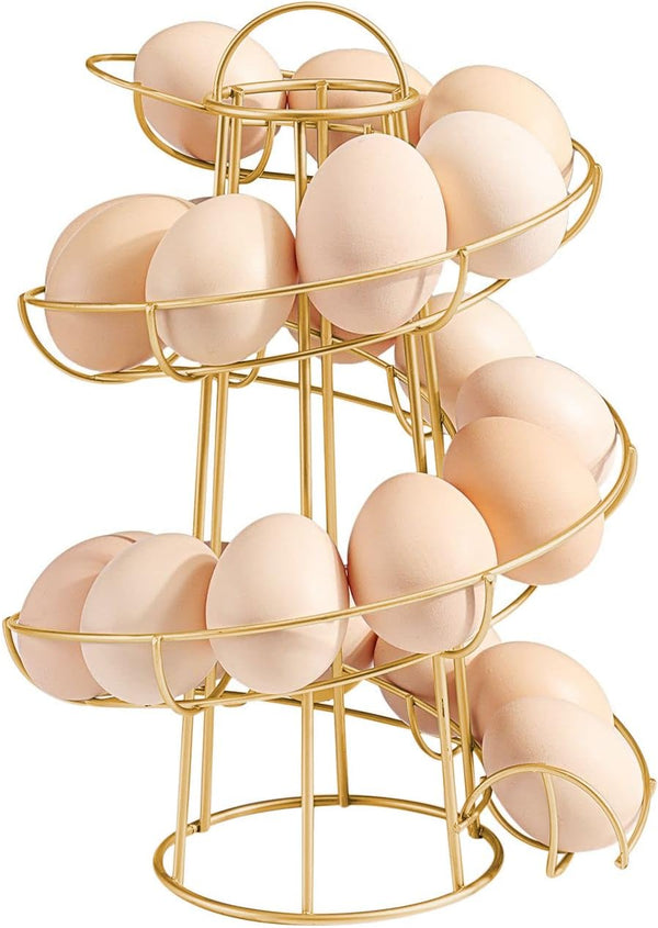 Flexzion Modern Spiral Egg Skelter, Freestanding Gold Countertop Egg Holder for Fresh Eggs Display