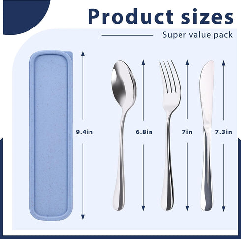HANSGO 3PCS Portable Utensils Set with Case, Travel Cutlery Set Stainless Steel Utensils Reusable Silverware for Lunch Camping School Picnic Office Dishwasher Safe Blue by HANSGO