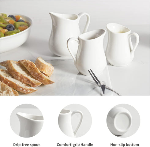 2 Pack 4 Oz Gurygo Classic White Ceramic Small Creamer Pitcher with Handle- Fine Porcelain Small Milk Pitcher - Ceramic