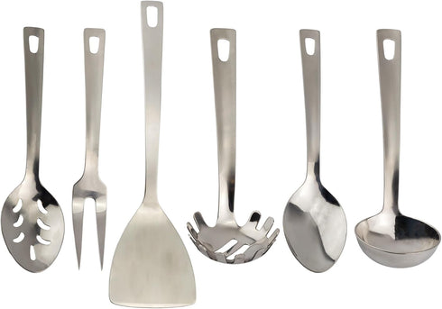 Darware Complete Serving Set, 6-Piece Silver, Includes Pasta Server, Fork, Slotted Spoon, Ladle, Cake/Casserole Server