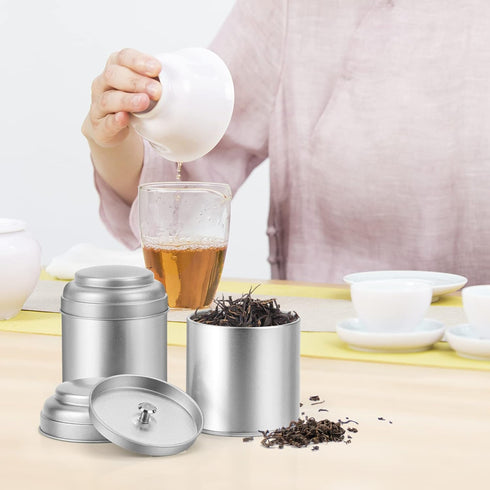 Tea Tin with Airtight Double Lids – 8 Oz Kitchen Small Tin Can for Loose Leaf Tea Storage (6 PACK)