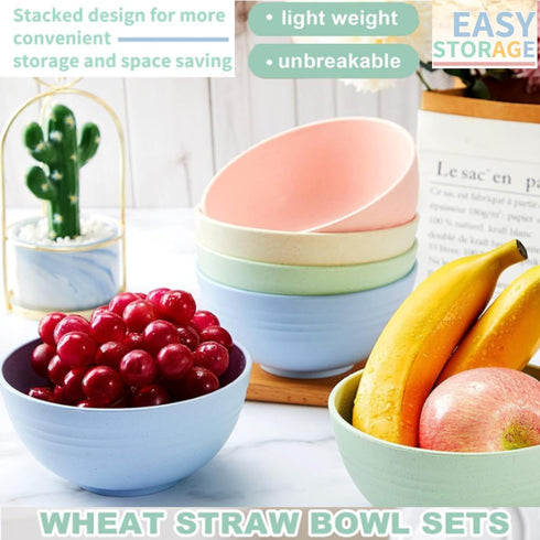 Unbreakable Cereal Bowls 24 oz - Reusable Wheat Straw Bowl - Dishwasher -Microwave Safe - Bamboo Kids Bowls Set, Soup Salad Rice Oatmeal Desserts- BPA Free, Eco-Friendly by LRUUIDDE