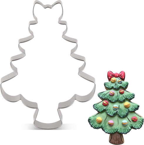 LILIAO Christmas Tree with Bow Cookie Cutter, 3.4 x 4.5 inches, Stainless Steel