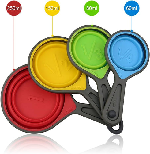 leepiya Measuring Cups and Spoons Set - 8 Piece Collapsible Measuring Tool, BPA Free Silicone, Colorful