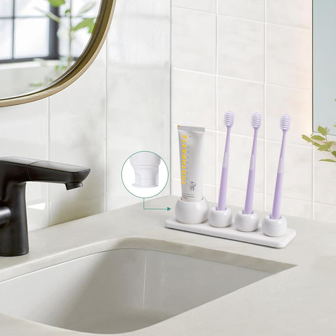 Dersyer 4 Pack 1 Pack Countertop, Mini Ceramic Toothbrush Holder Stand with Water Absorbing Stone for Bathroom Vanity