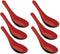 Happy Sales Melamine Soba Rice Spoons - 6 Pack, Chinese Won Ton Soup Spoon, Asian Red and Black