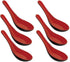 Happy Sales Melamine Soba Rice Spoons - 6 Pack, Chinese Won Ton Soup Spoon, Asian Red and Black
