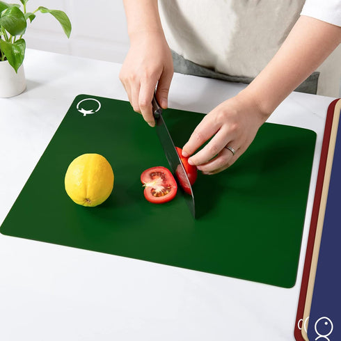 WK Plastic Flexible Cutting Boards Set of 4, Colored Mats with Food Icons, Non-Slip, BPA Free, Dishwasher Safe
