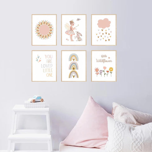 Set 6 8x10 Inch, FSZSEES Girls Room Wall Art Prints of Nursery Wall Decor Boho Sun Rainbow Canvas Prints You Are Loved