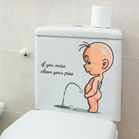 Cartoon Villain Toilet Stickers, Clean Your Piss Funny Decals, Waterproof Vinyl Wall Art for Bathroom Decoration
