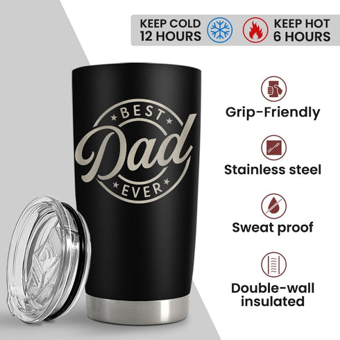 20oz SANDJEST Best Dad Ever Tumbler with Lid - Insulated Stainless Steel Cup- Coffee Mug for Sport Travel Office, Gift