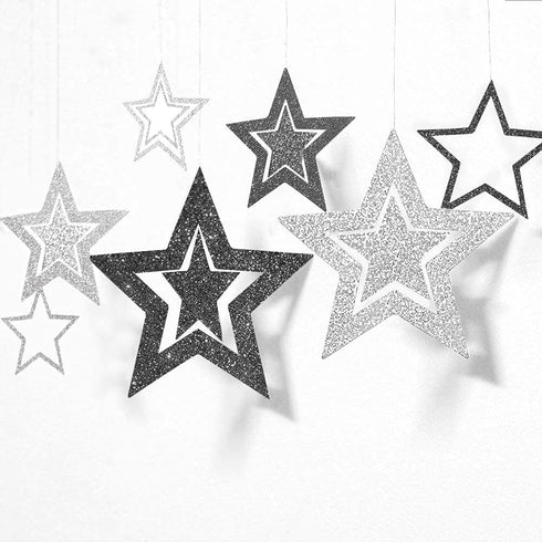 Cheerland Glitter Black Silver Party Decorations - Star Garlands for Birthday, Halloween, Wedding, Ramadan