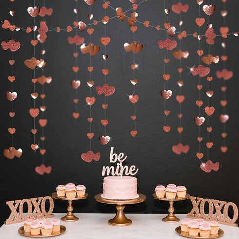 Valentines Day Party Decorations, Rose Gold Heart Garland Hanging Paper Love Heart Streamer Banner