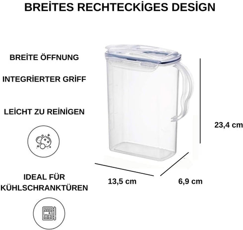 2 LocknLock Aqua Fridge Door Water Jug with Handle BPA Free Plastic Pitcher with Flip Top Lid Perfect for Making Teas