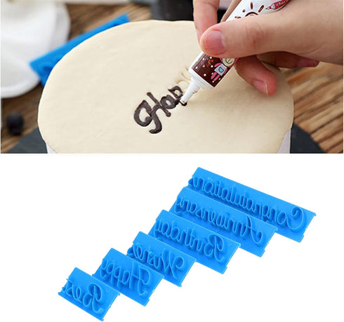 Fdit 6Pcs DIY Handwritten Letter Cake Mould, Blue Baking Stamp Tools for Bakery Supplies.